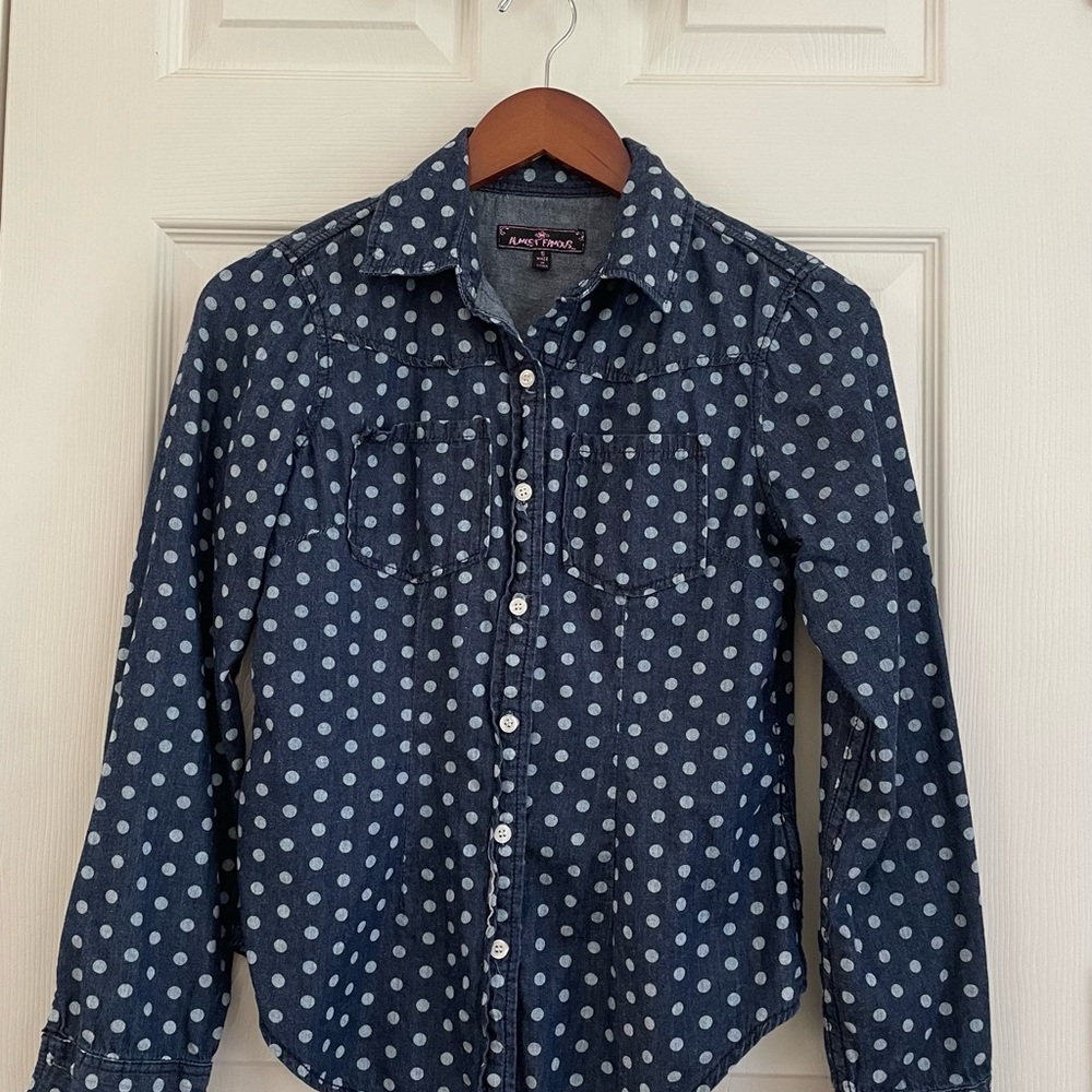 Denim Polka Dot Women’s Button-Up Shirt